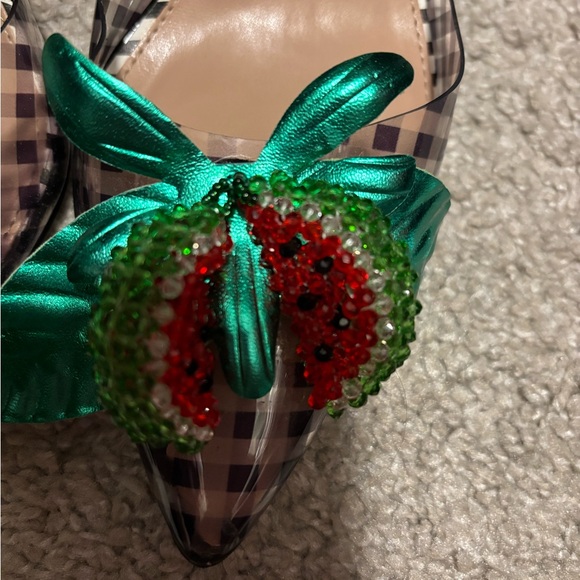 Betsey Johnson Vivviann Gingham Watermelon Pearl Ankle Strap Pumps Heels Size 8 - Picture 6 of 10